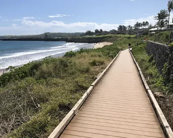 Boardwalk along Kapalua Coastal trail, near the shore, in Maui.