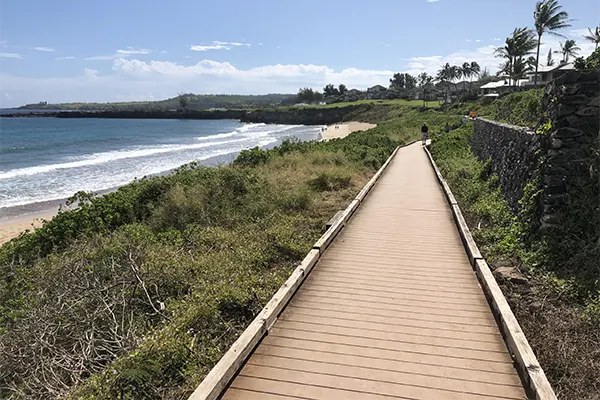 Boardwalk along Kapalua Coastal trail, near the shore, in Maui.