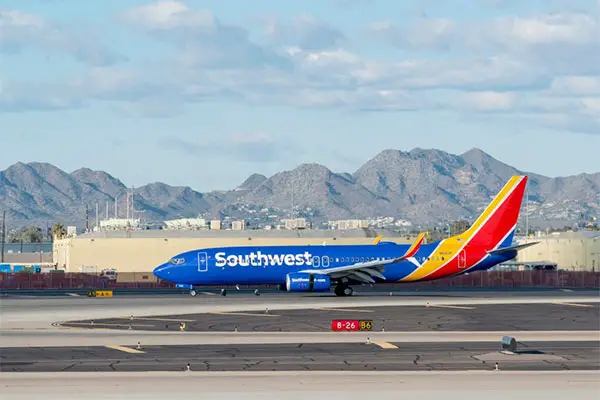 A Southwest airlines airplane on the tarmac in Phoenix, Arizona. 