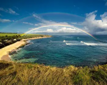 Rainbow over the bay in Haiku, Maui.