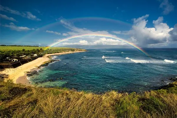 Rainbow over the bay in Haiku, Maui.