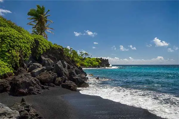Black sand beach on Maui. 