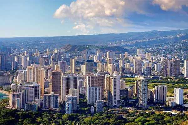 Waikiki, neighborhood of Honolulu. on the south shore of the island of O'ahu.