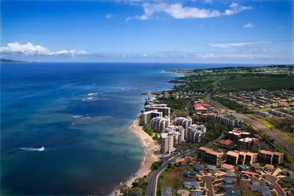 An aerial view of Lahaina, Maui.