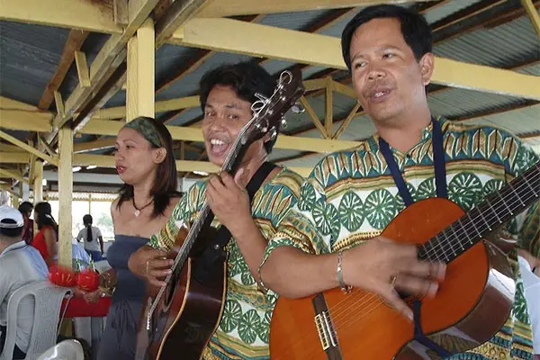 Musicians at a luau. 