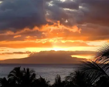 A sunset picture of Lahaina from the shores of Maui.