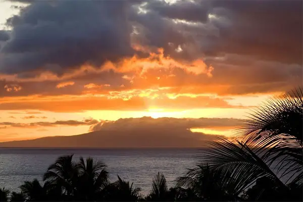 A sunset picture of Lahaina from the shores of Maui. 