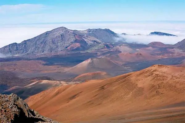 The shield volcano Haleakala forms an arid landscape and over 75 percent of Maui's landmass. 
