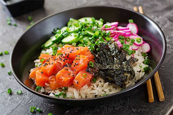 Poke in a bowl with chopsticks to the right of the bowl. 