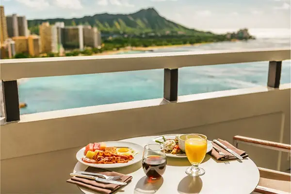 Breakfast on a terrace overlooking the ocean on Maui. 