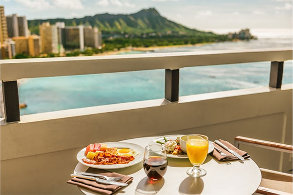 Breakfast on a terrace overlooking the ocean on Maui.