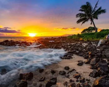 Beach at sunset on Maui.