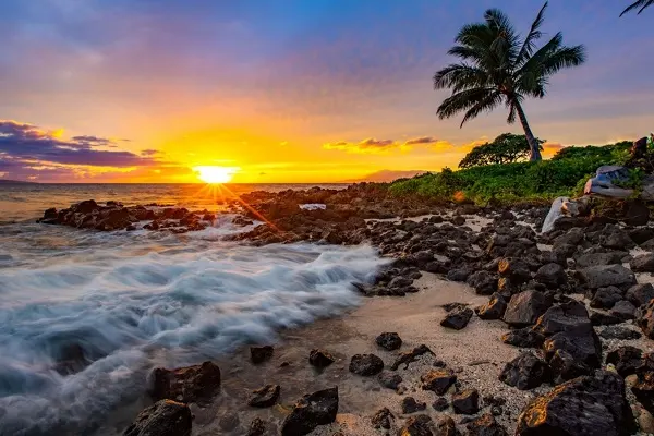 Beach at sunset on Maui. 