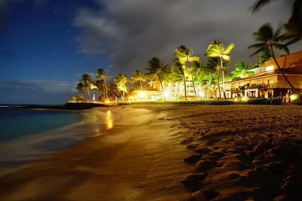 Beach in Maui at night.