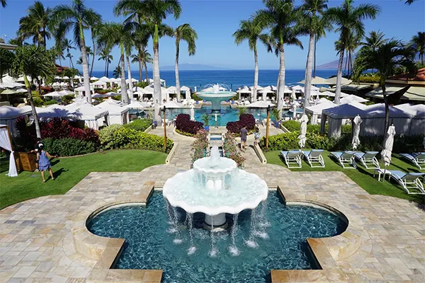 Maui courtyard of a resort. 