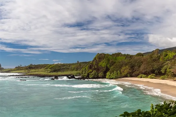 Rocky coast in East Maui at the beach. 