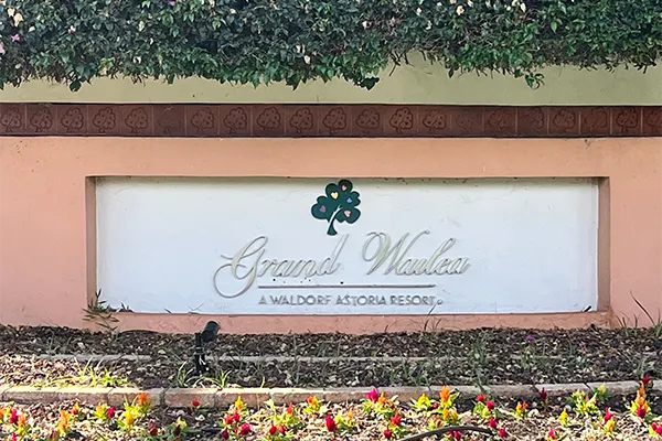 The entrance sign outside the Grand Wailea. 