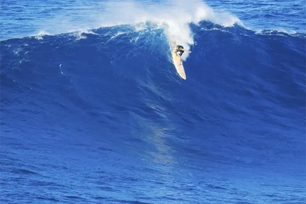 Surfer surfing ocean wave. 