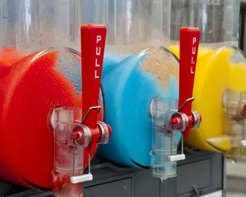 Slush puppies in their containers ready to be served.