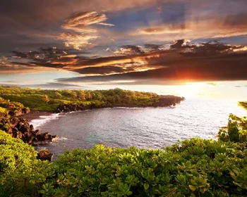 Aerial view of sunset in Maui.
