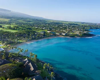 Aerial view over West Maui's coastline.