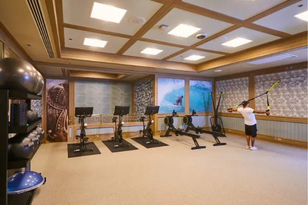 Man in fitness center at the Grand Wailea. 