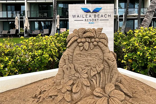 Sand sculpture before the  Wailea Beach Resort in Maui. 