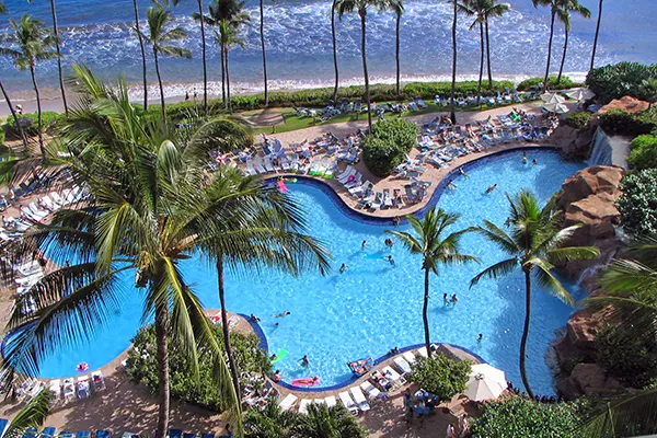 Aerial view of the pool at Hyatt Regency in Maui. 