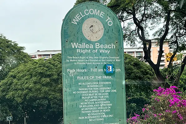 The sign outside of Wailea Beach. 