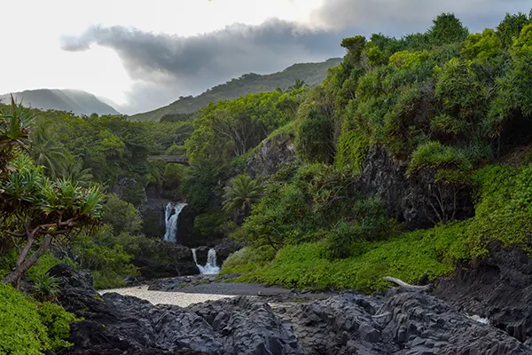 Seven sacred pools on the island of Maui, Hawaii. This photo was taken during the golden hour just before sunset.