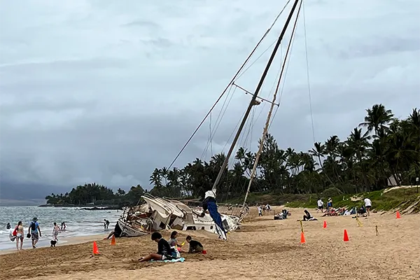 Capsized boat on Kamaole Beach Park 1. 