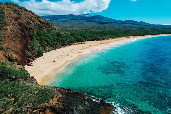 Aerial view of a beach in Maui. 