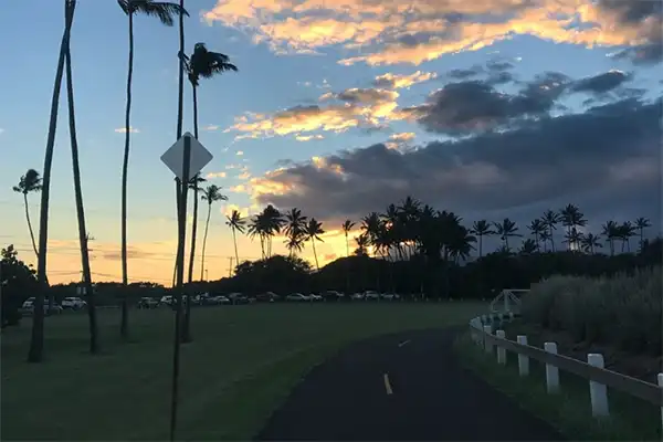 A road leading into Paia at sunset. 