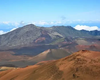 An overview shot of Pele's Paint Pot on Maui's Haleakala.