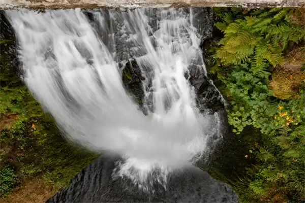 Looking down at the Waipulia Falls, also known as the upside down waterfall, in Maui.