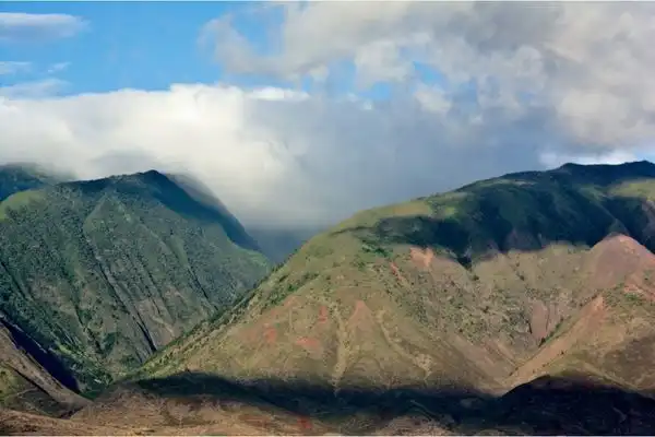 An aerial view of the mountains of West Maui.