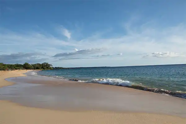 A beach in West Maui on a clear, sunny day. 