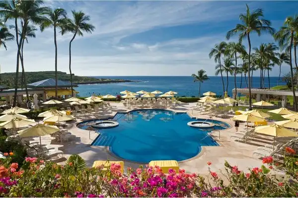 A resort outside by the pool in West Maui. 